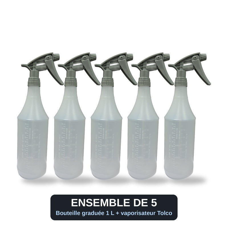 Bouteille graduée vide 1 L avec vaporisateur Tolco résistant aux produits chimiques
